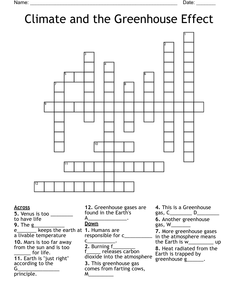 Climate and the Greenhouse Effect Crossword