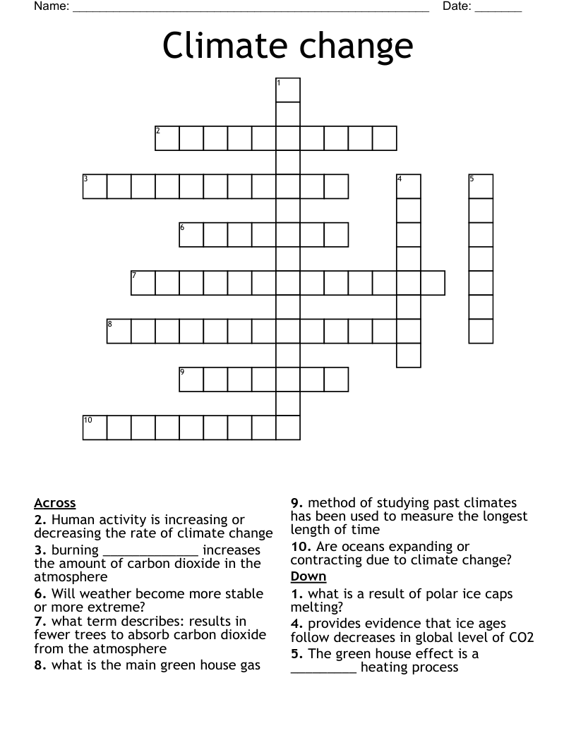 Climate change Crossword