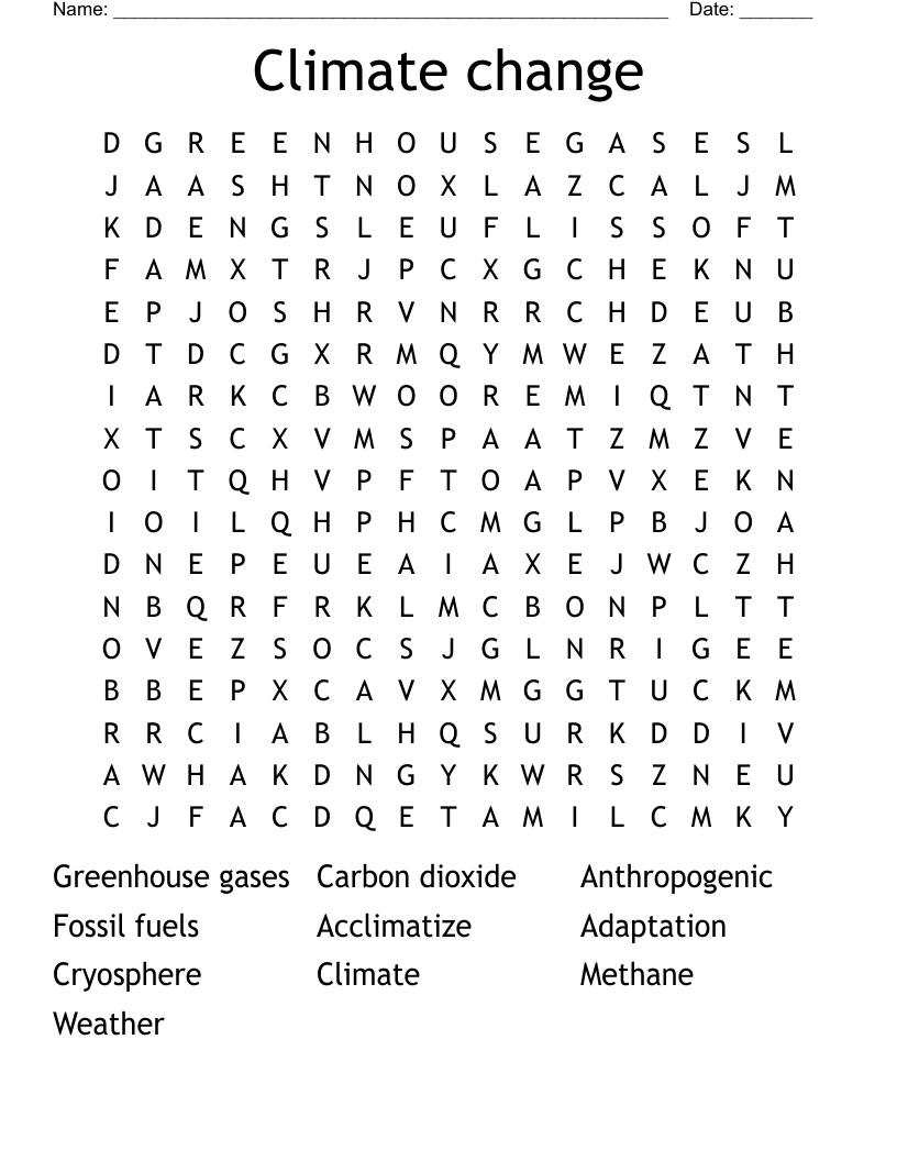 Climate change Word Search