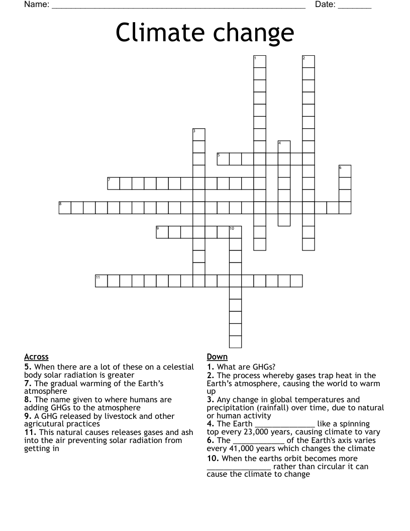 Climate change Crossword