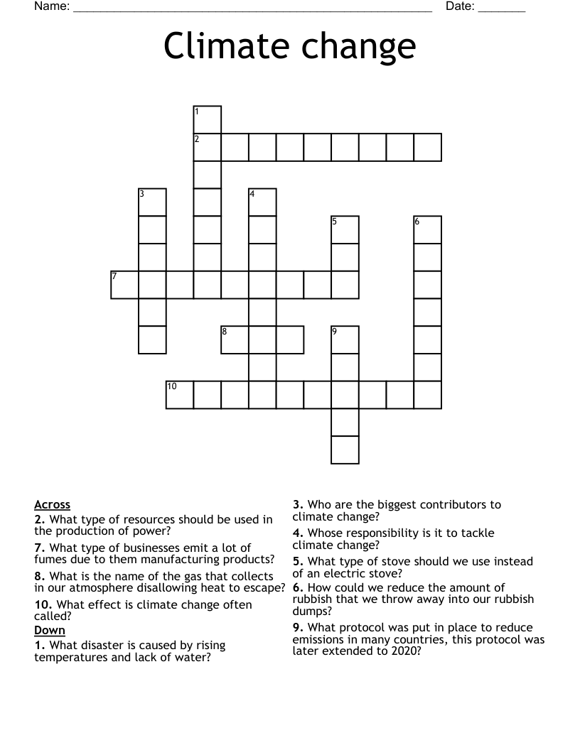 Climate change Crossword