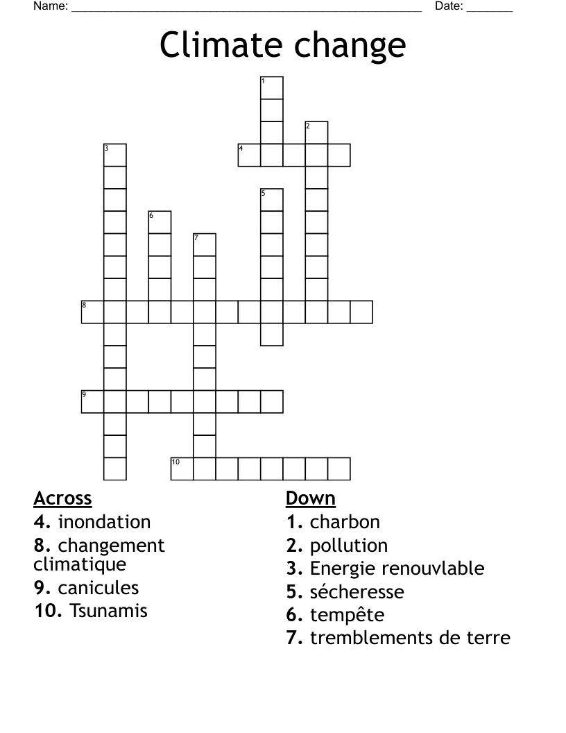 Climate change Crossword