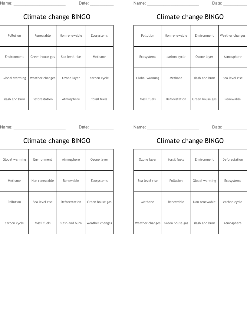 Climate change BINGO