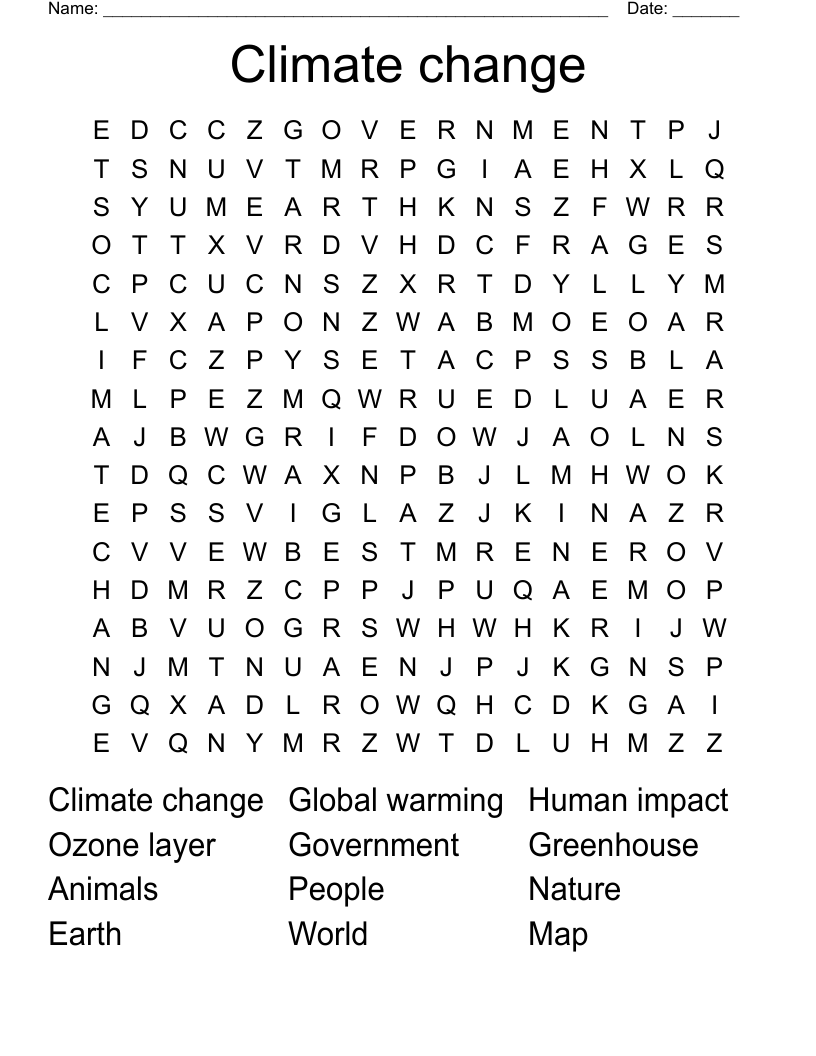 Climate change  Word Search