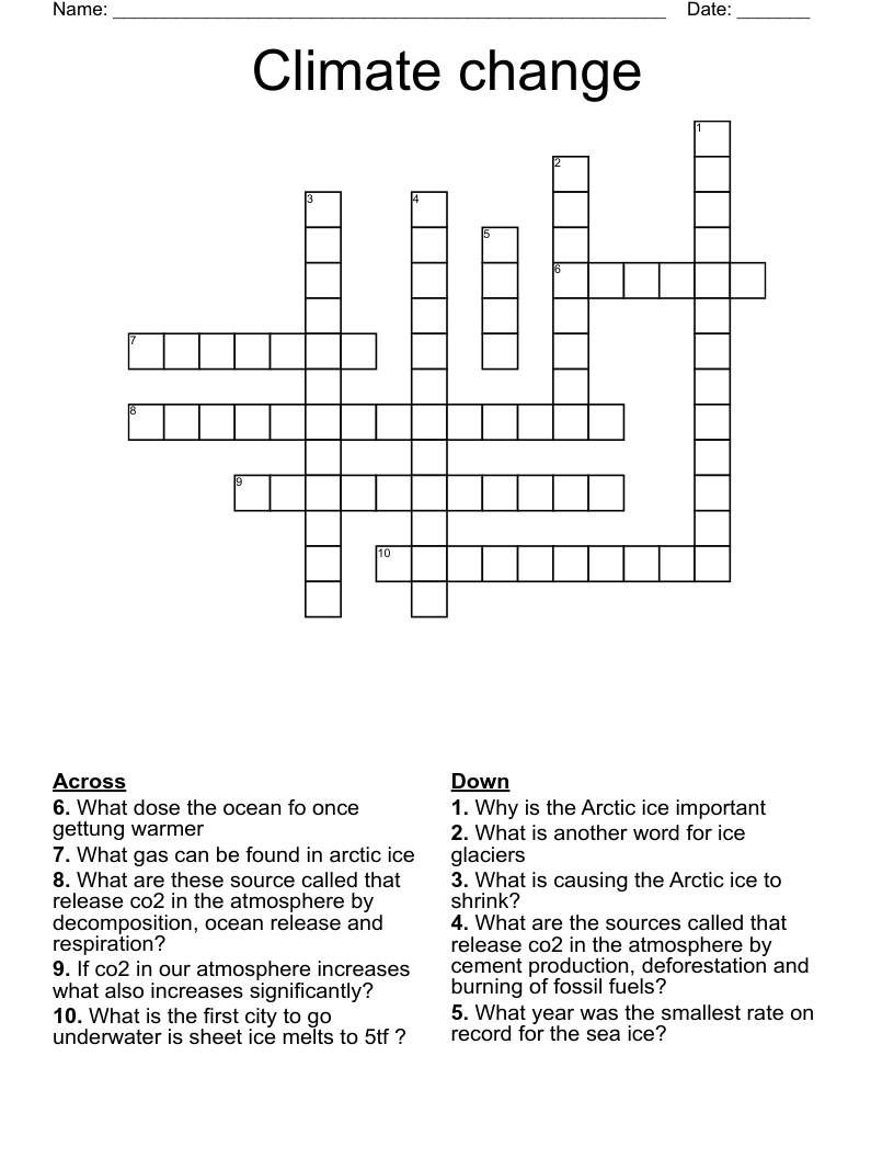 Climate change  Crossword