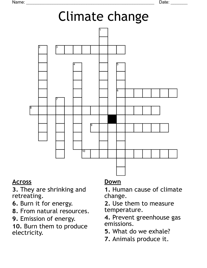 Climate change  Crossword