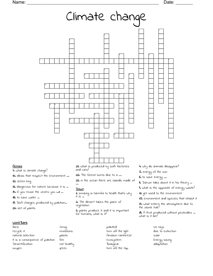 Climate change  Crossword