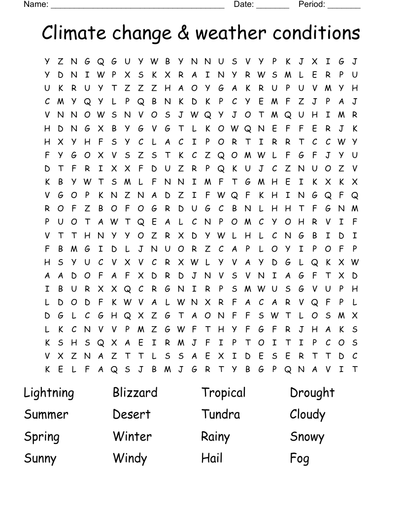 Climate change & weather conditions Word Search