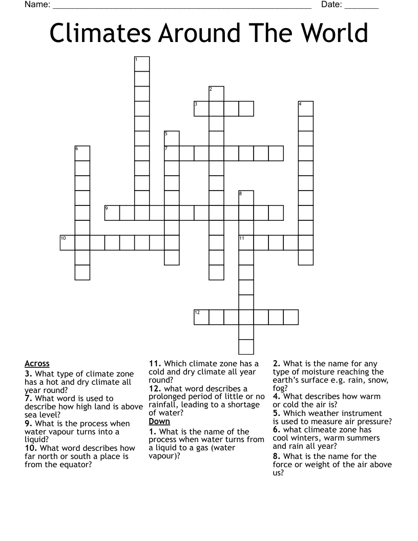Climates Around The World Crossword