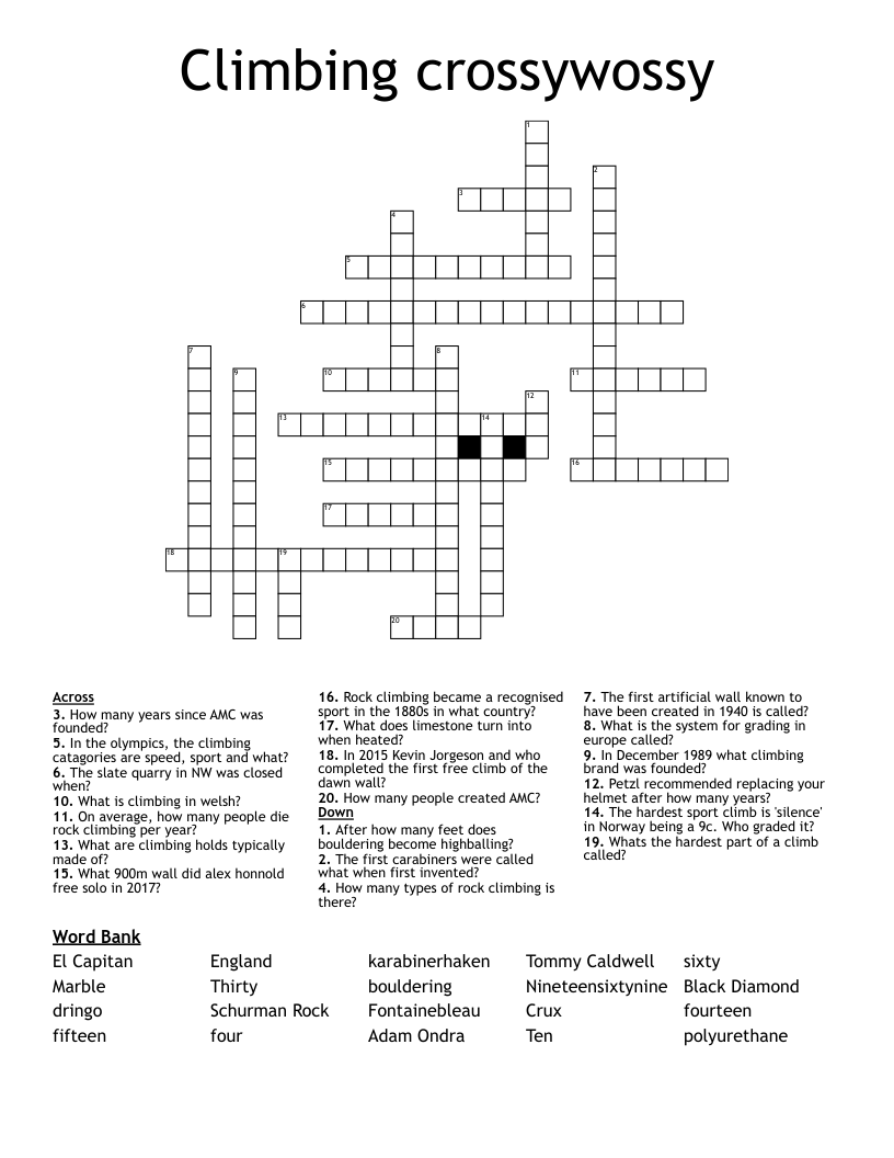 Climbing crossywossy Crossword