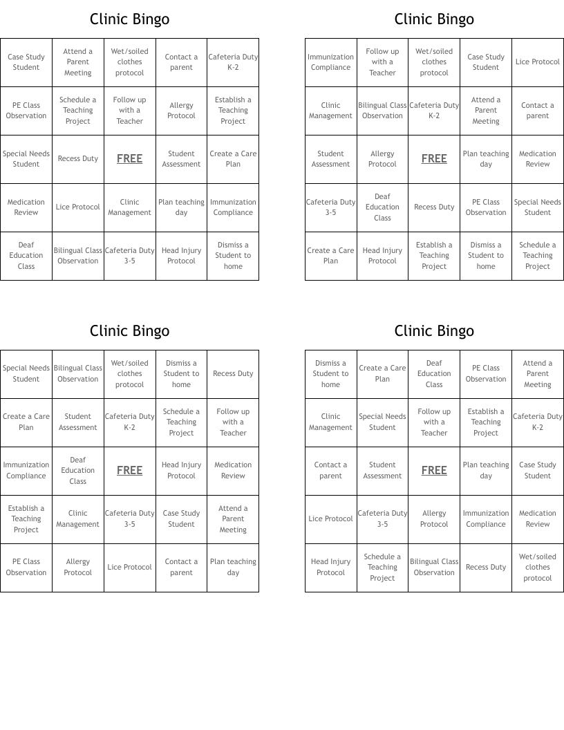 Clinic Bingo