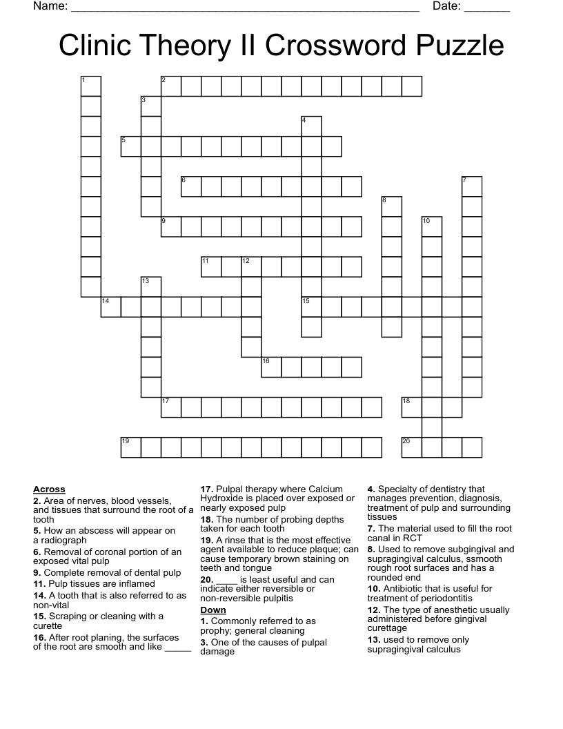 Clinic Theory II Crossword Puzzle