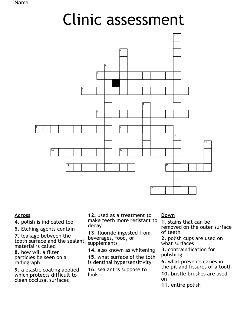 Clinic assessment  Crossword