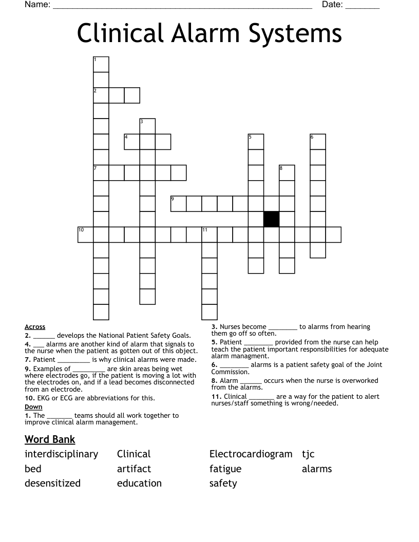 Clinical Alarm Systems Crossword