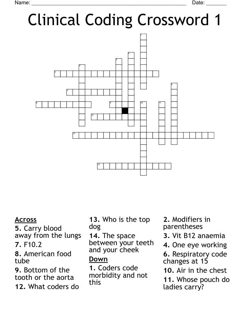 Clinical Coding Crossword 1