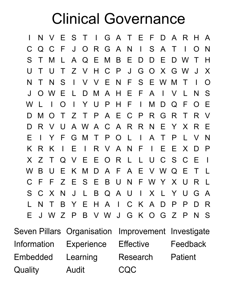 Clinical Governance Word Search