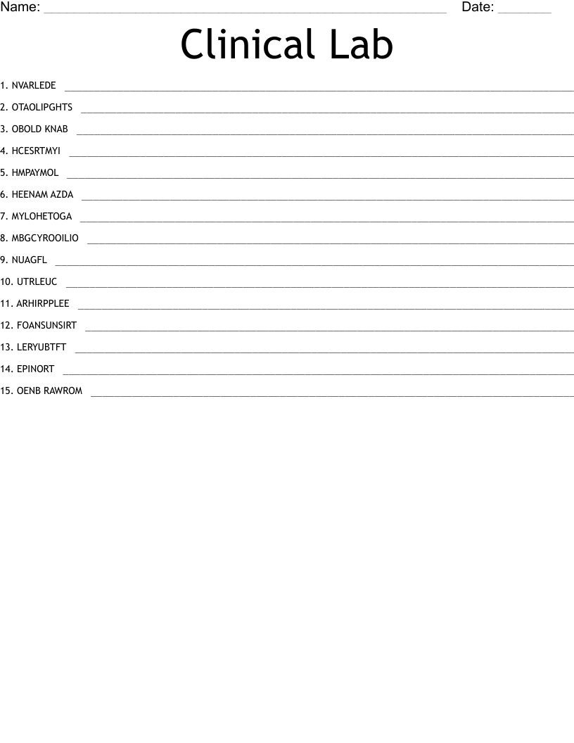 Clinical Lab Word Scramble