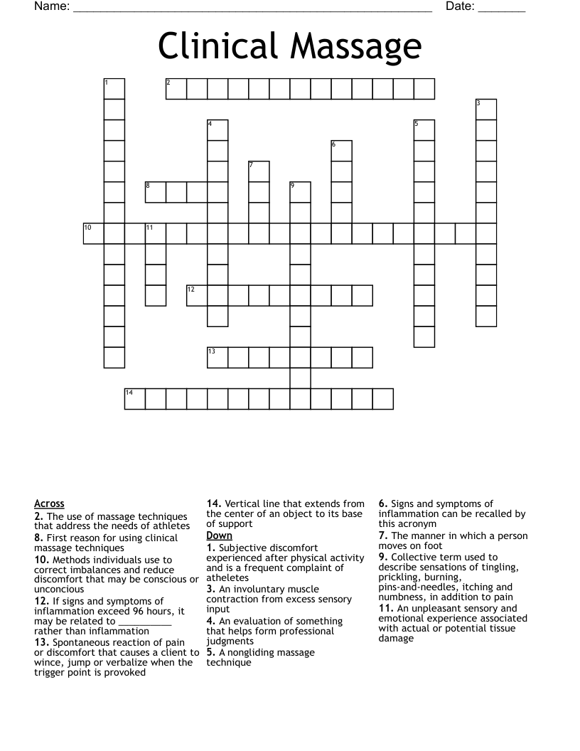 Clinical Massage Crossword