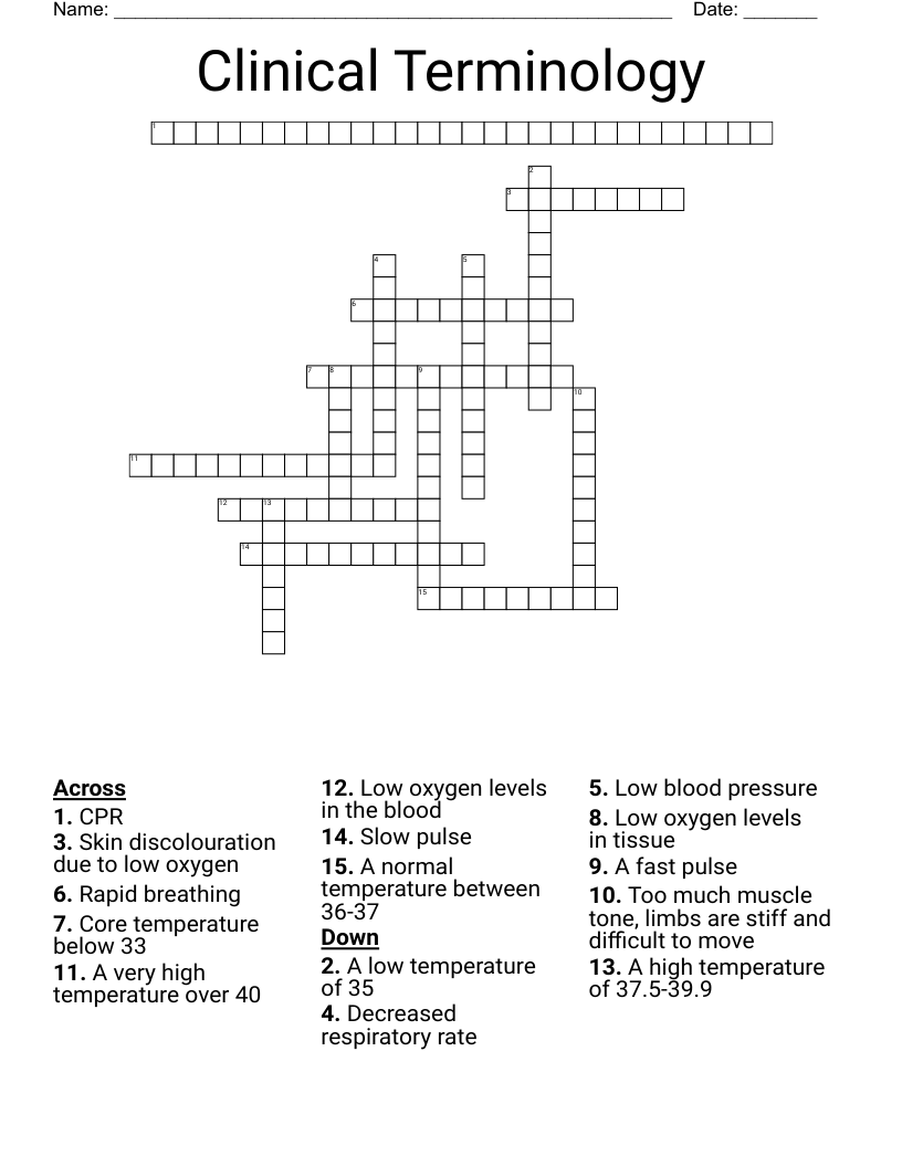 Clinical Terminology  Crossword