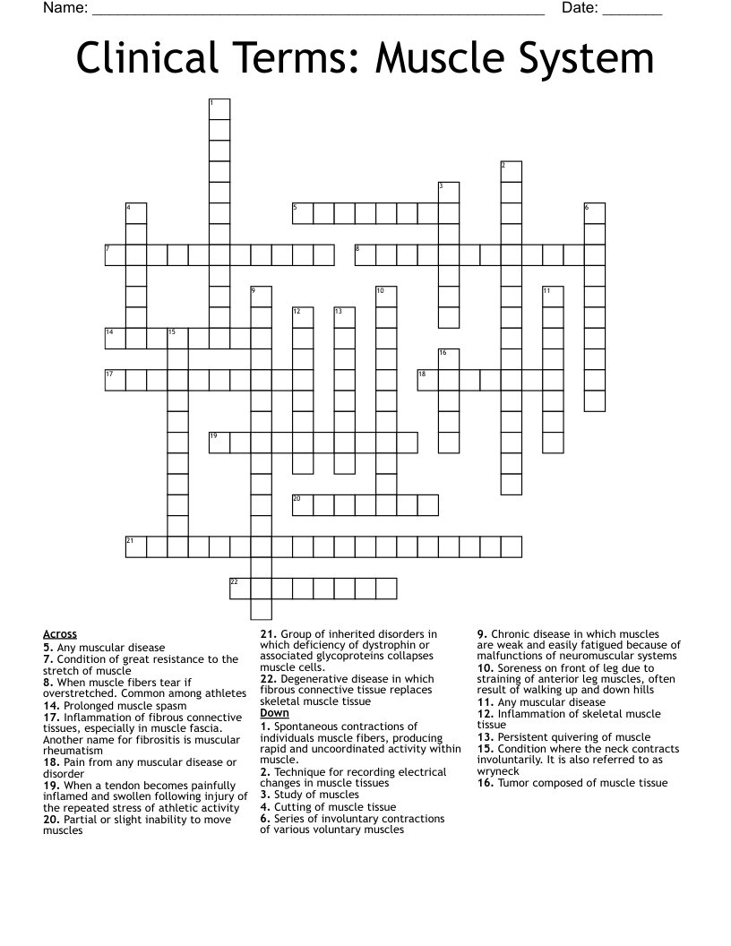 Clinical Terms: Muscle System Crossword
