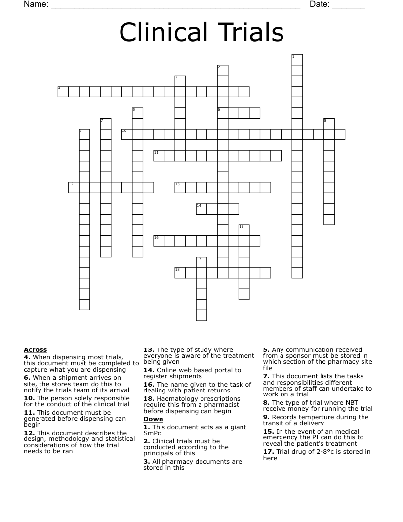 Clinical Trials Crossword