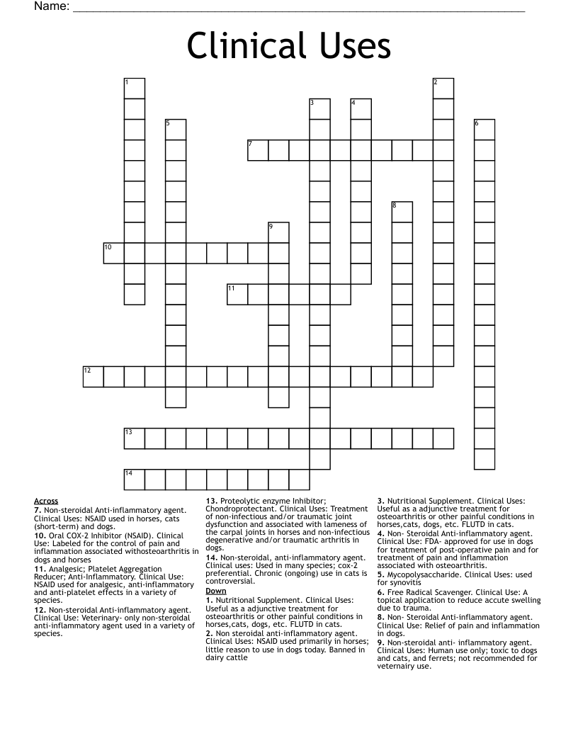 Clinical Uses Crossword