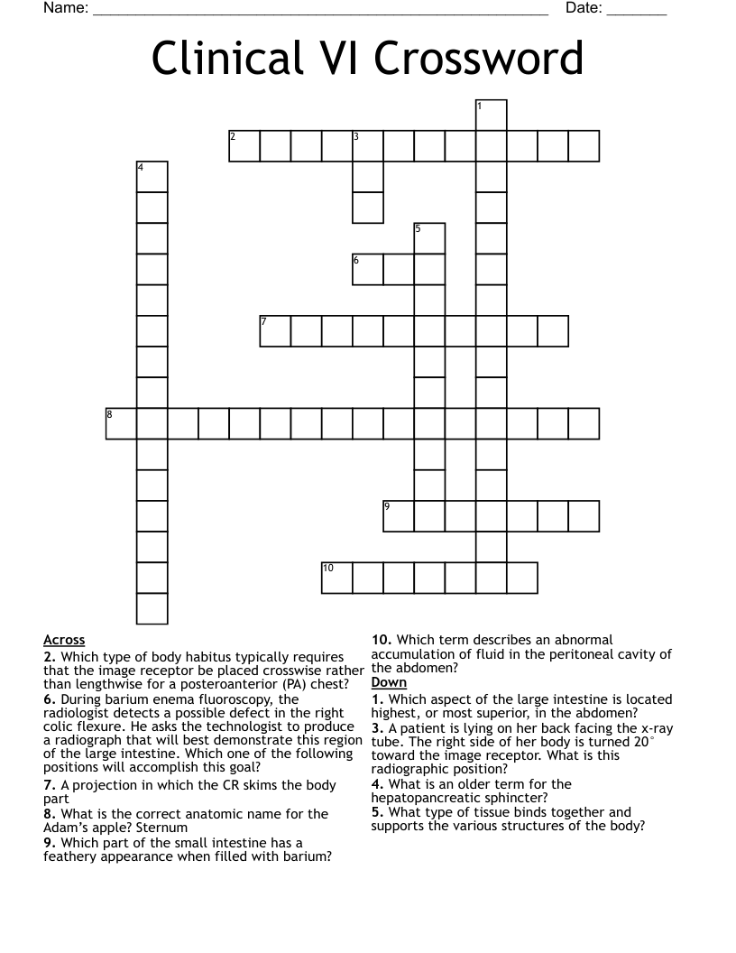 Clinical VI Crossword