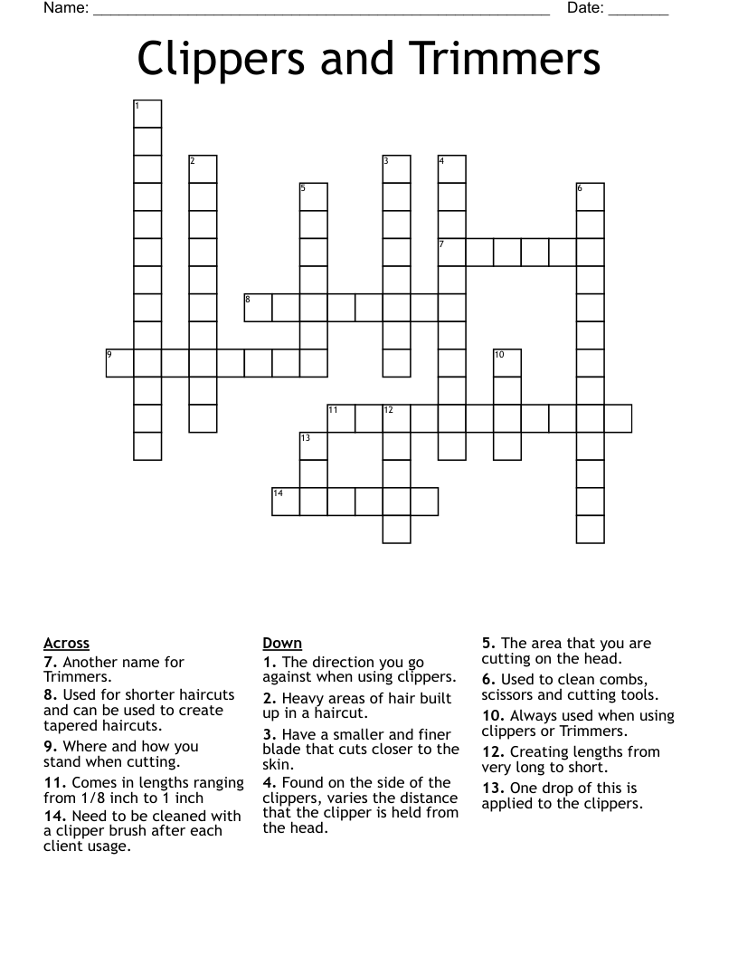 Clippers and Trimmers Crossword