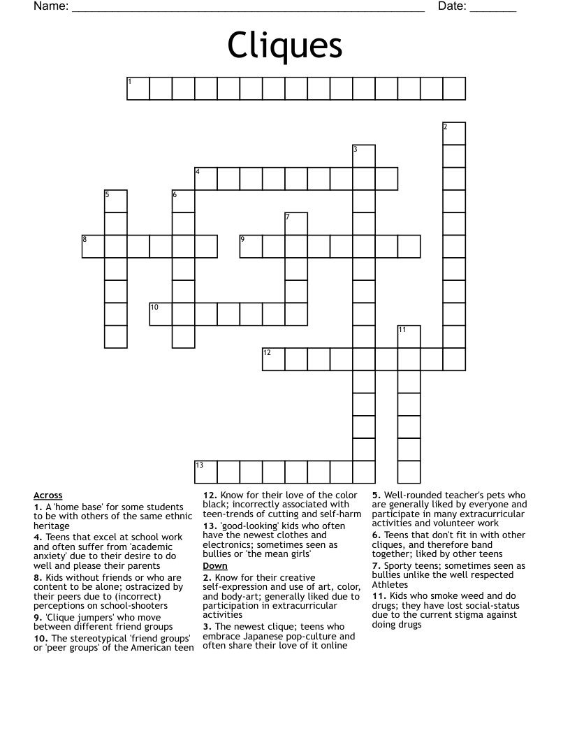 Cliques Crossword
