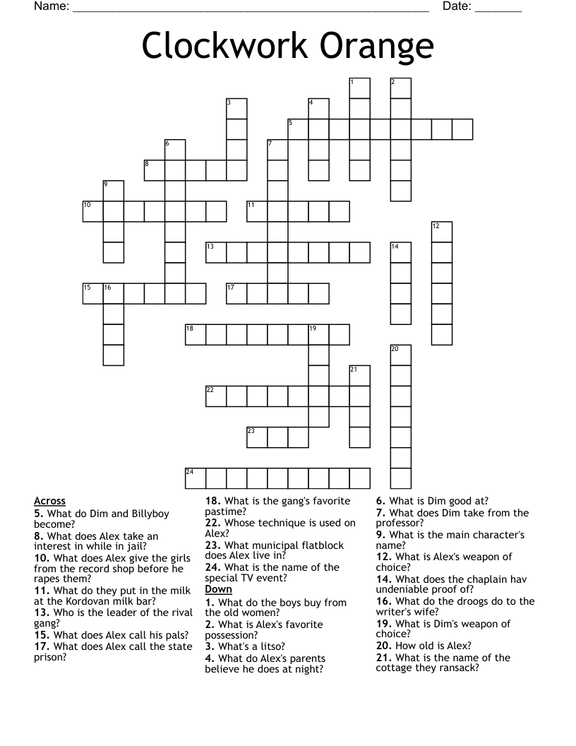 Clockwork Orange Crossword