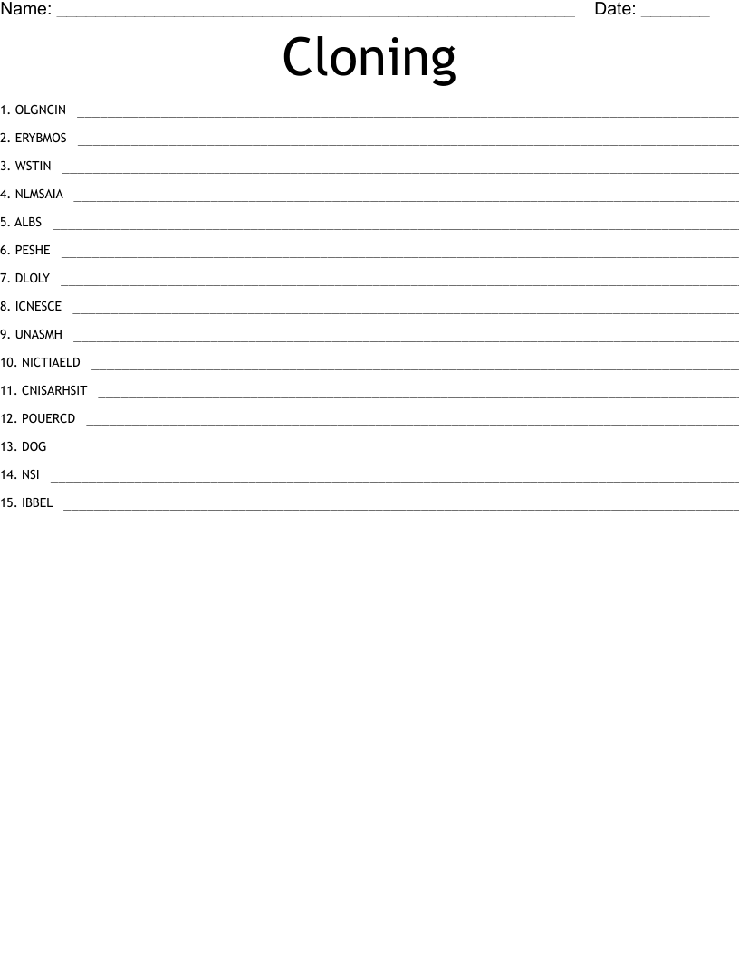 Cloning Word Scramble