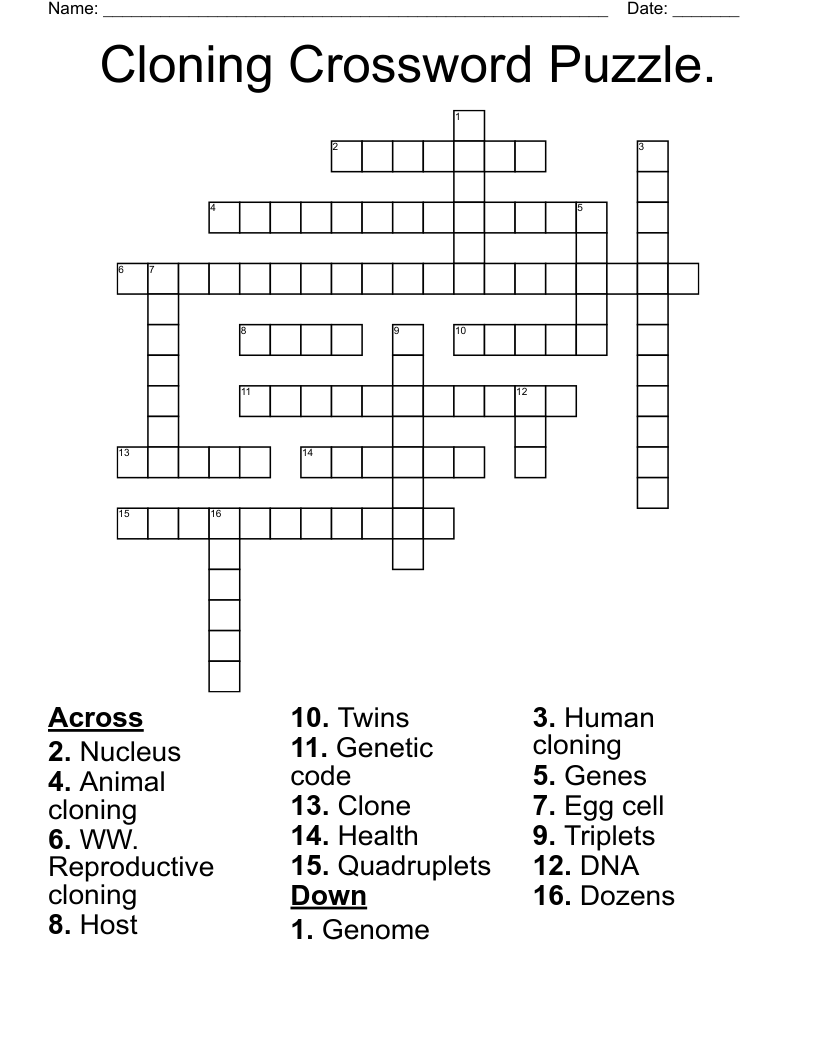 Cloning Crossword Puzzle.