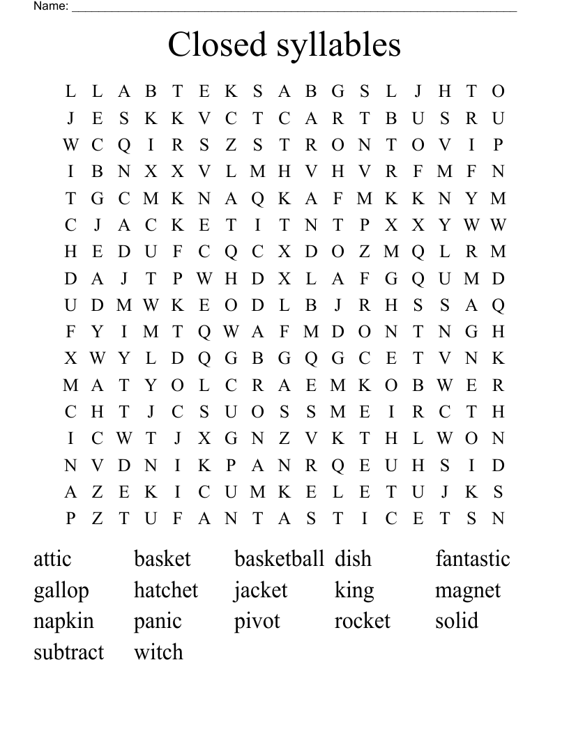 Closed syllables Word Search