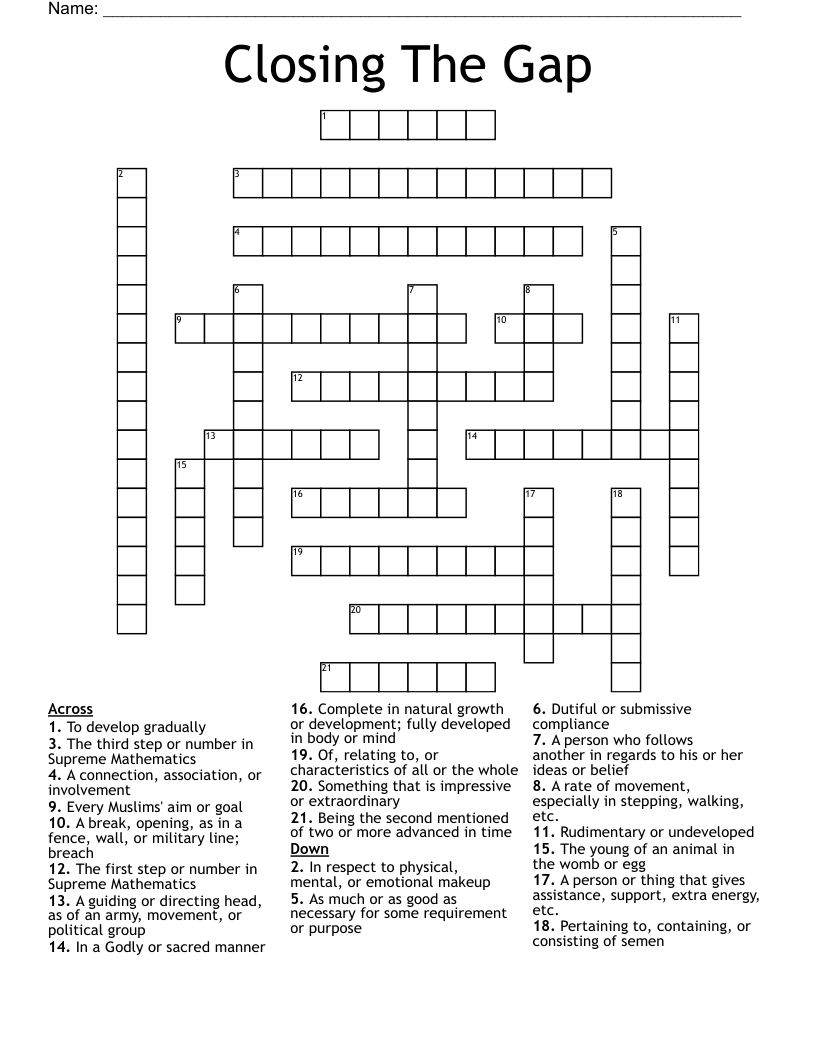 Closing The Gap Crossword