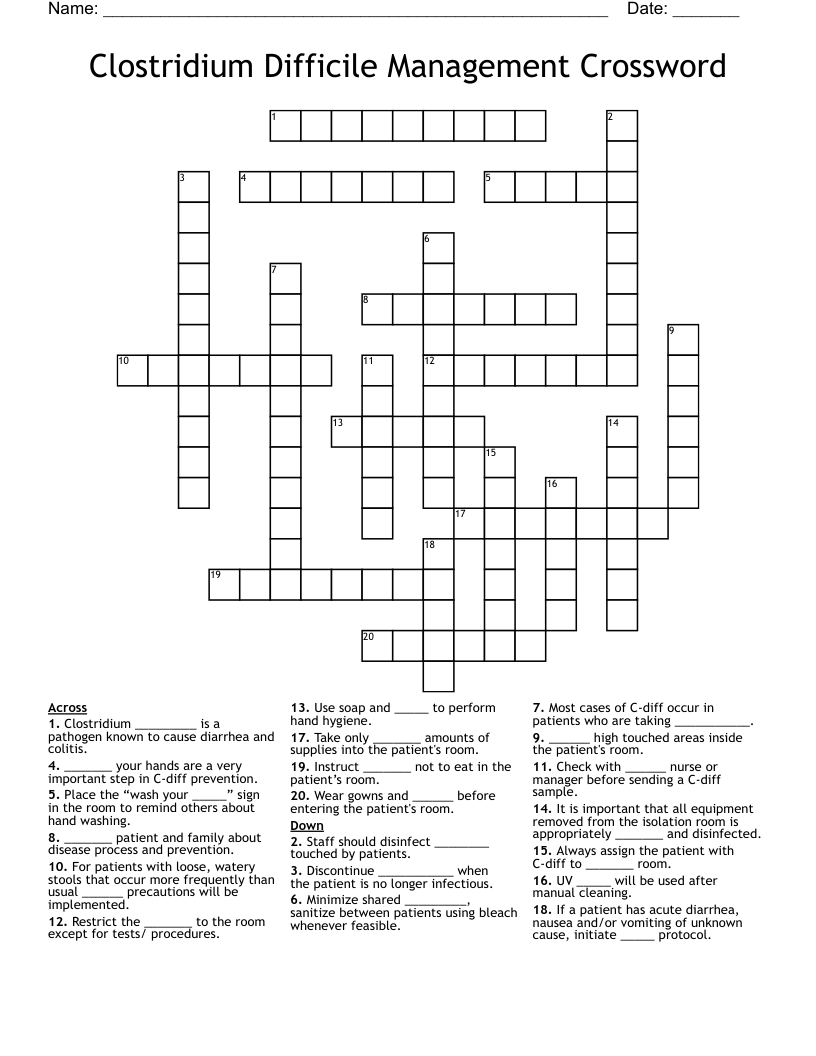 Clostridium Difficile Management Crossword 