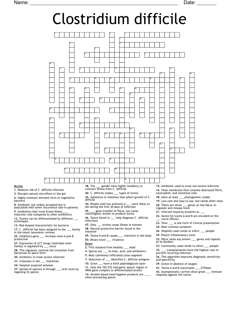 Clostridium difficile Crossword
