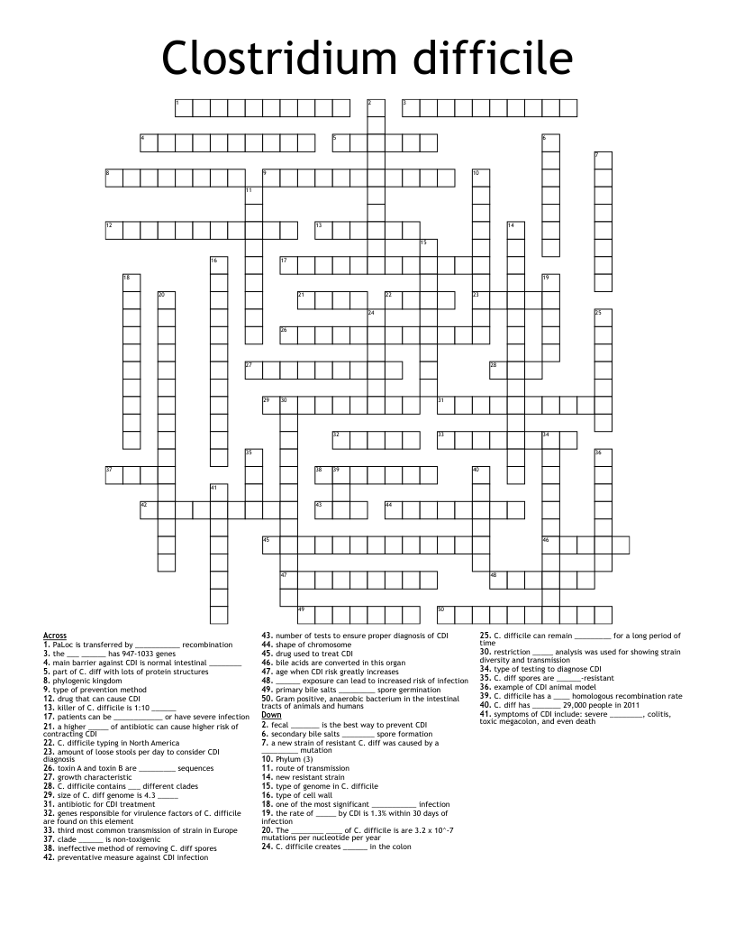 Clostridium difficile Crossword