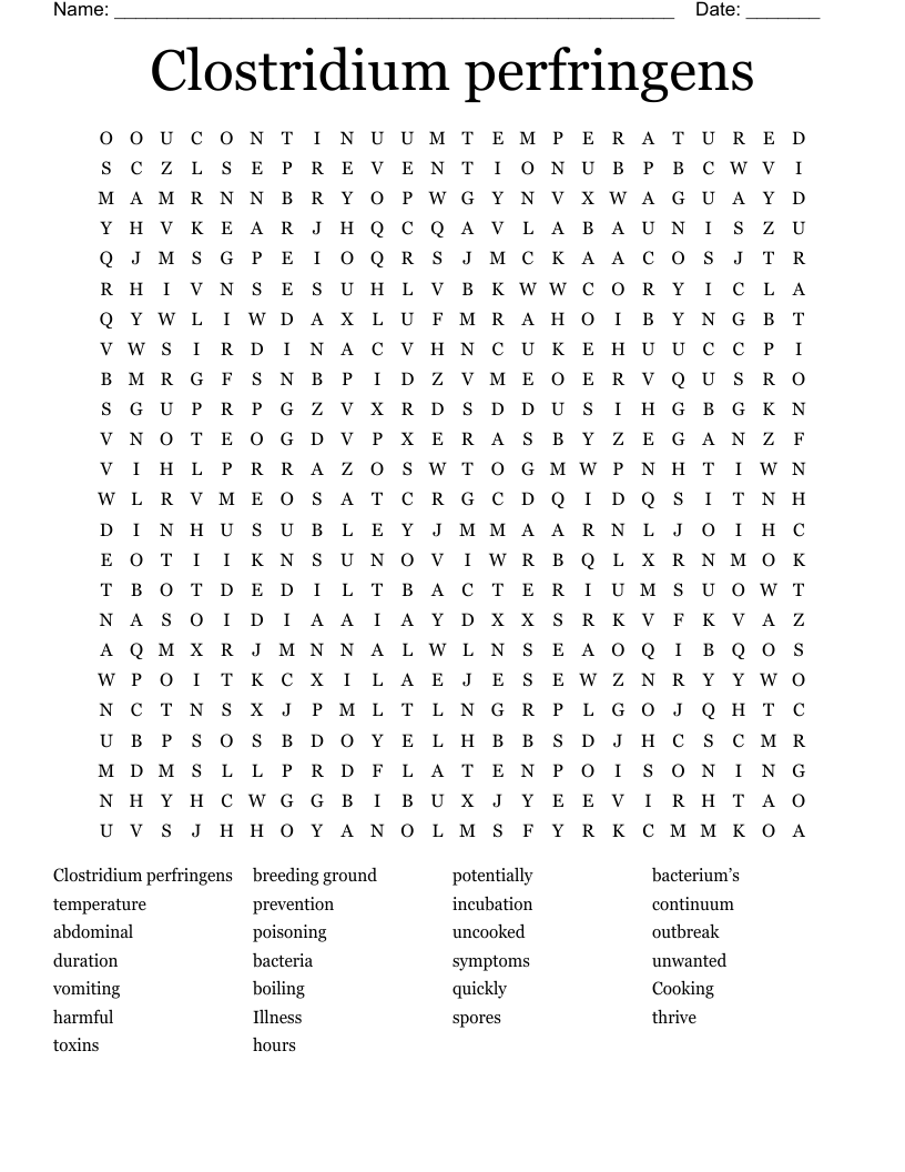 Clostridium perfringens Word Search