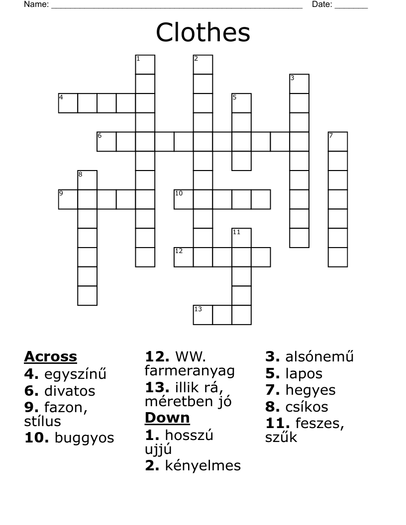 Clothes Crossword