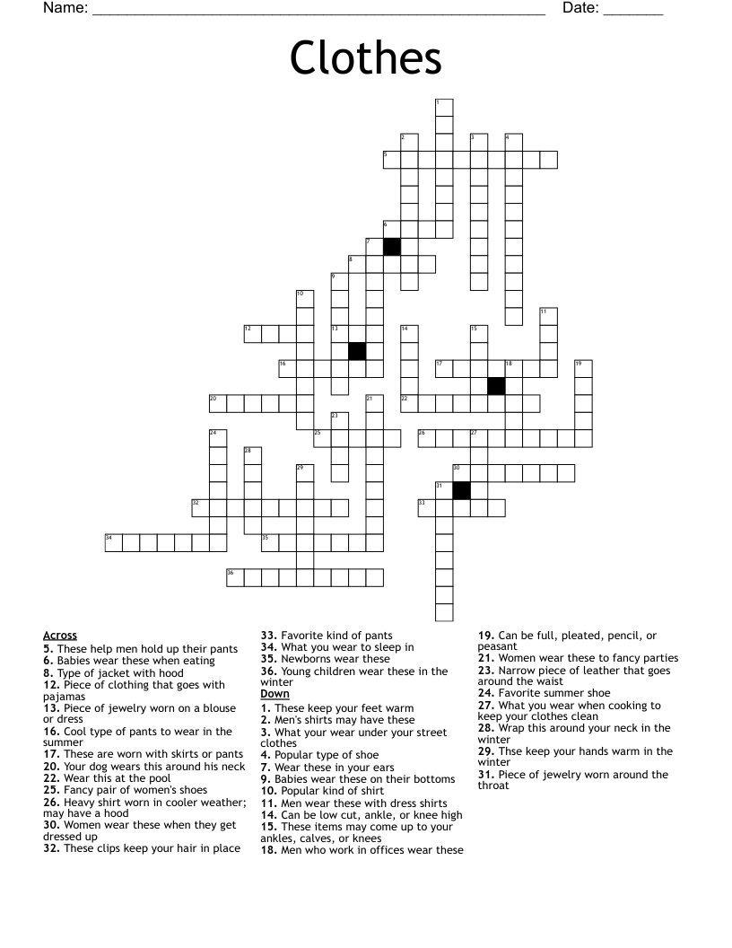 Clothes Crossword