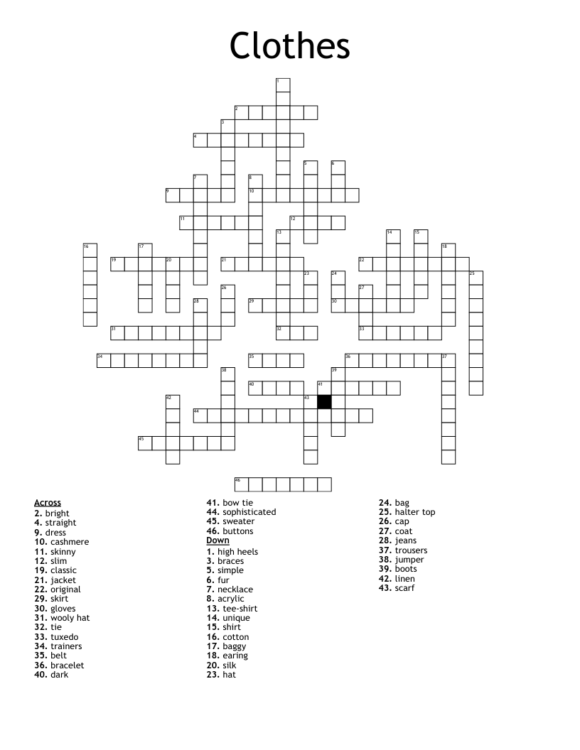 Clothes Crossword