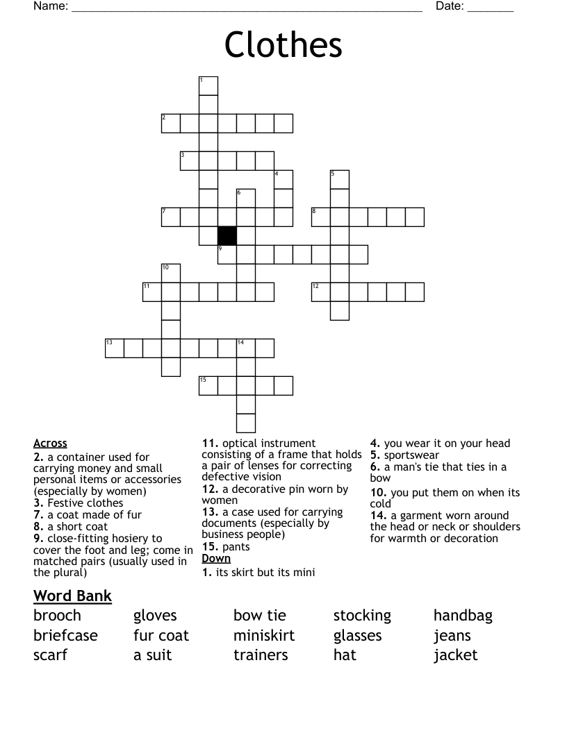 Clothes Crossword