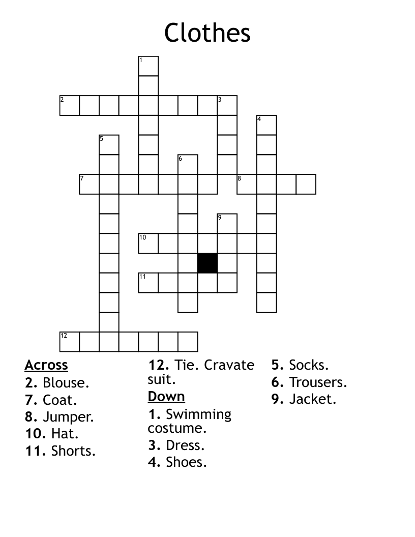 Clothes Crossword