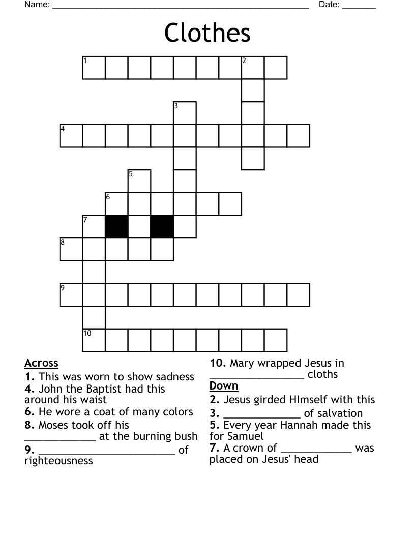 Clothes Crossword