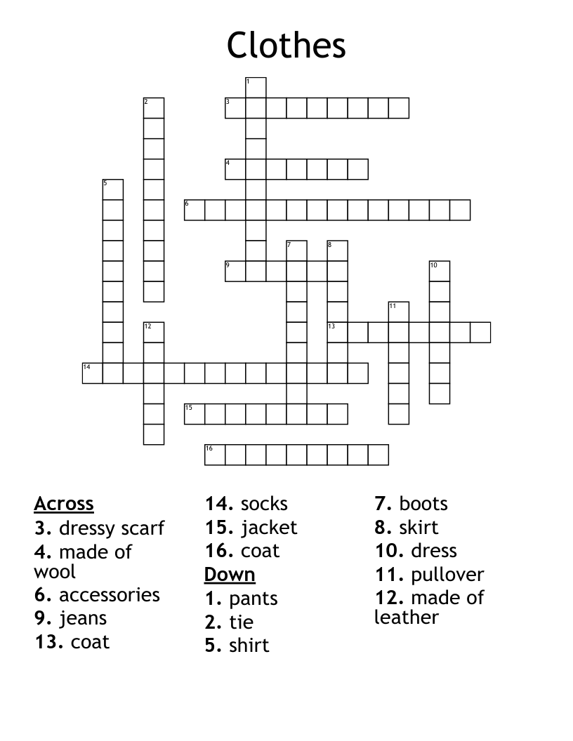 Clothes Crossword
