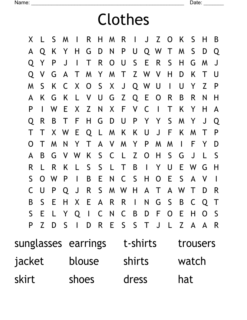 Clothes  Word Search