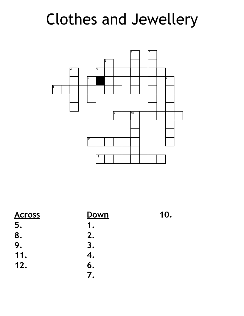 Clothes and Jewellery  Crossword