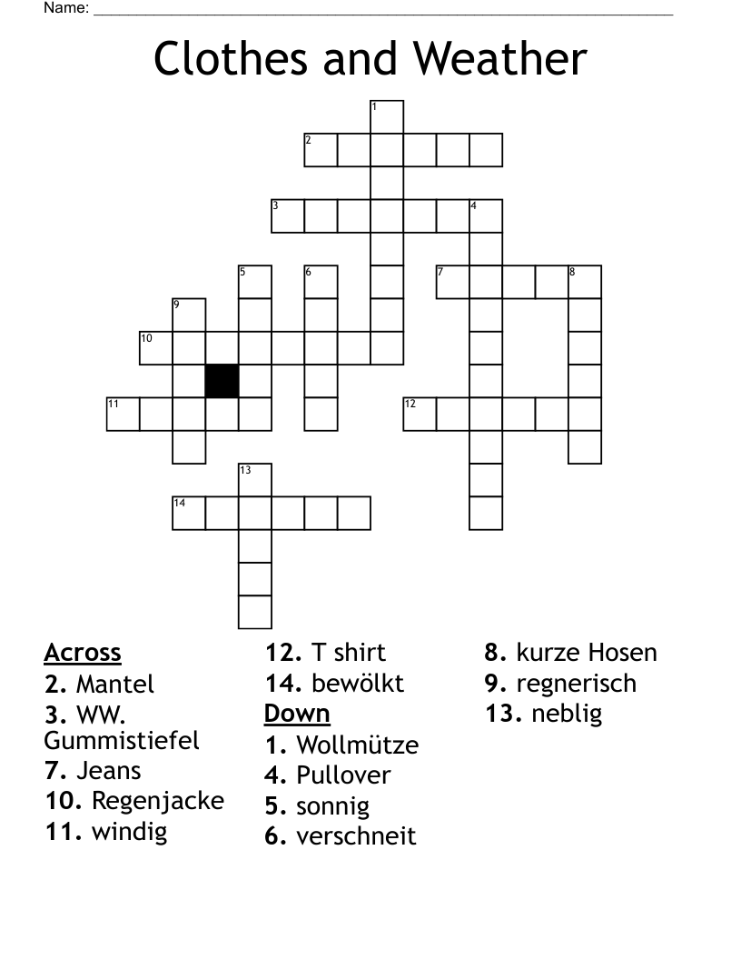 Clothes and Weather Crossword