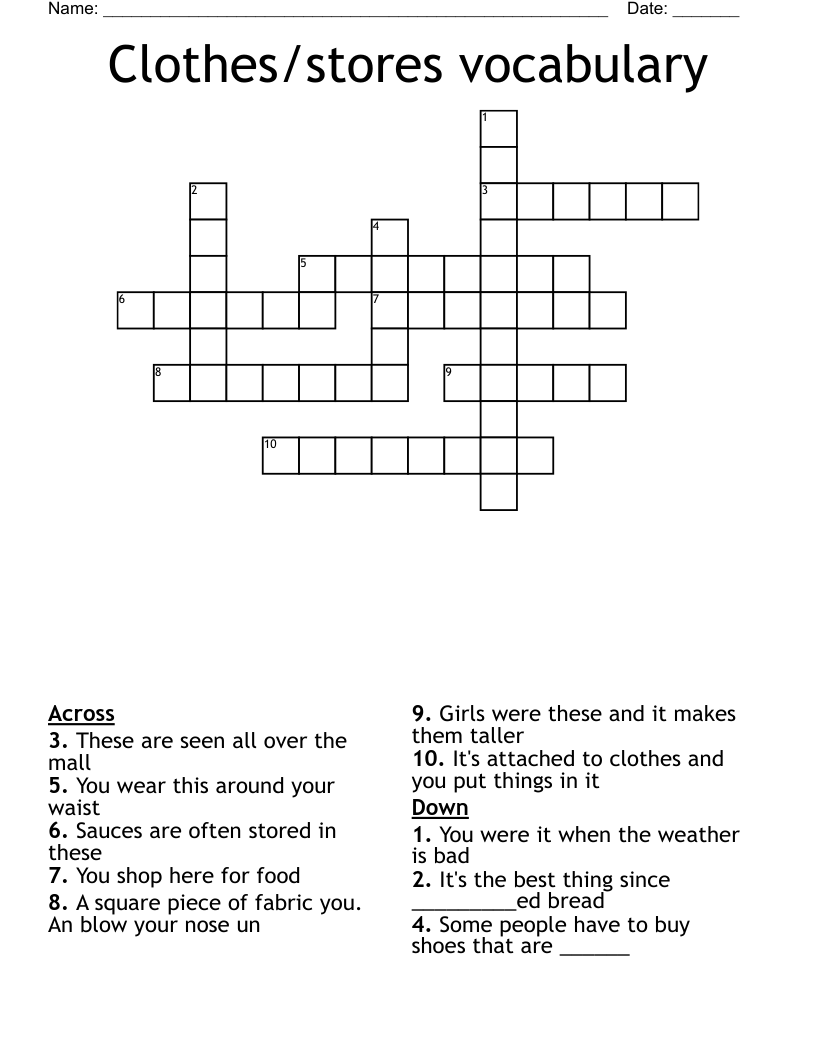 Clothes/stores vocabulary  Crossword