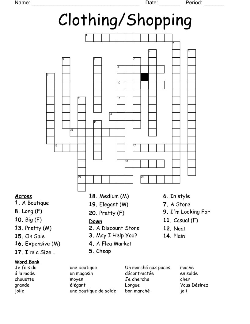 Clothing/Shopping Crossword